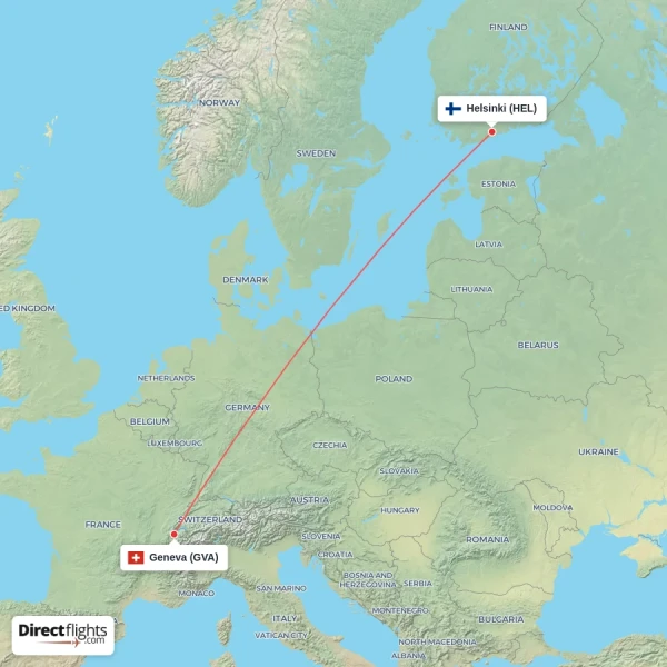 Helsinki - Geneva direct flight map