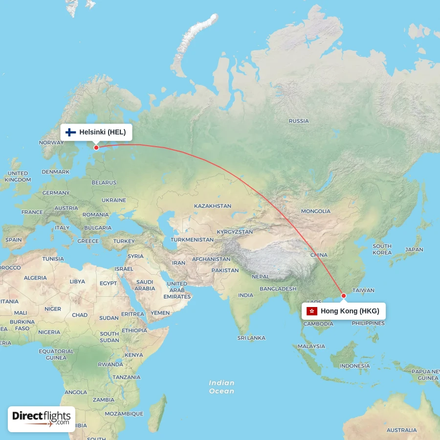 HEL - HKG route map