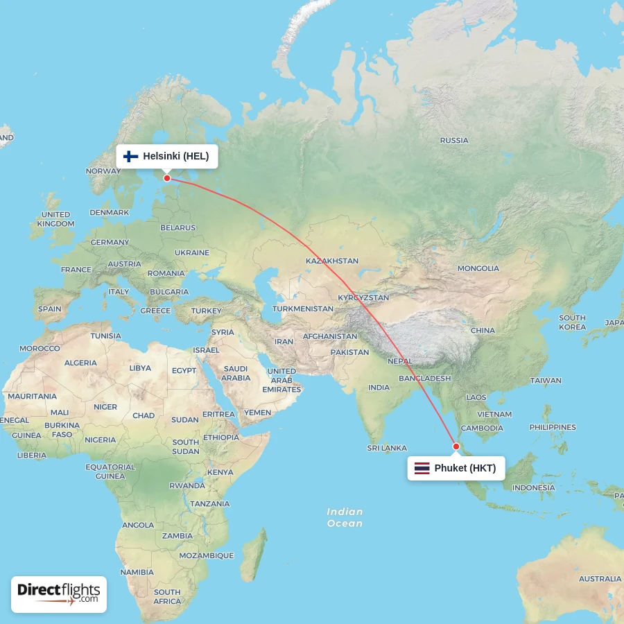 HEL - HKT route map