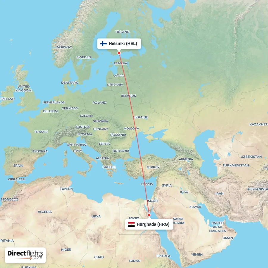 HEL - HRG route map