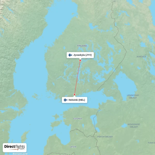 Helsinki - Jyvaskyla direct flight map
