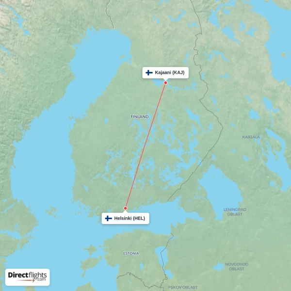 Helsinki - Kajaani direct flight map