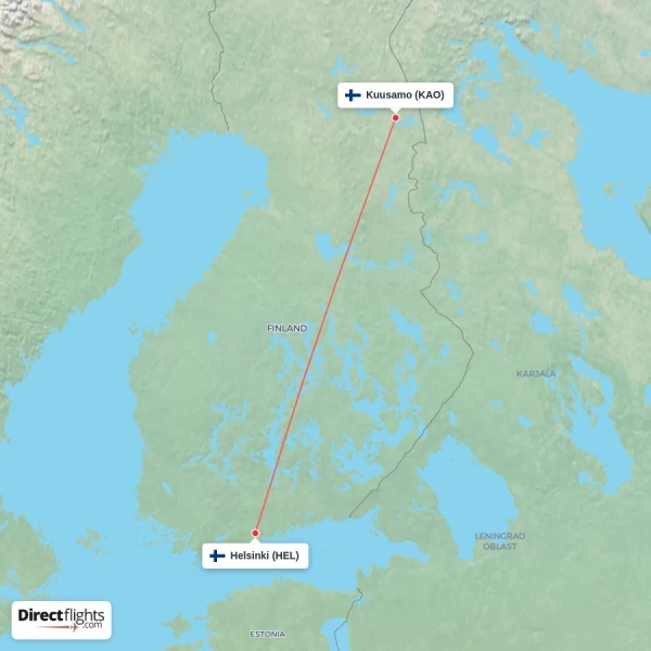 Helsinki - Kuusamo direct flight map