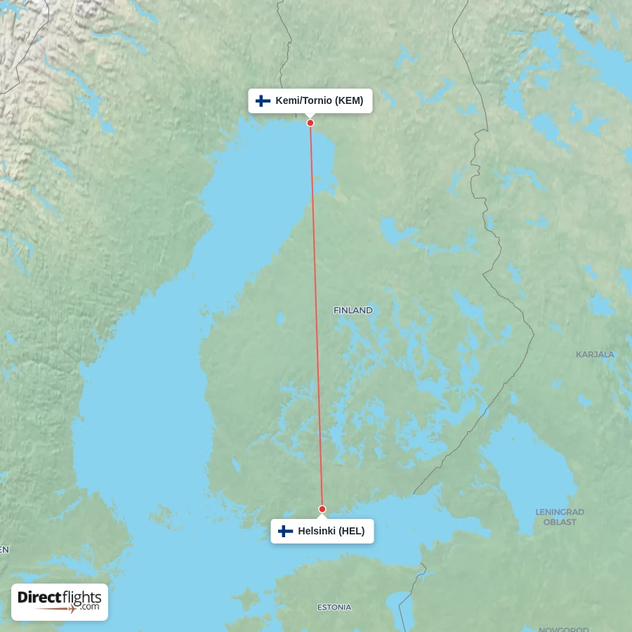 HEL - KEM route map