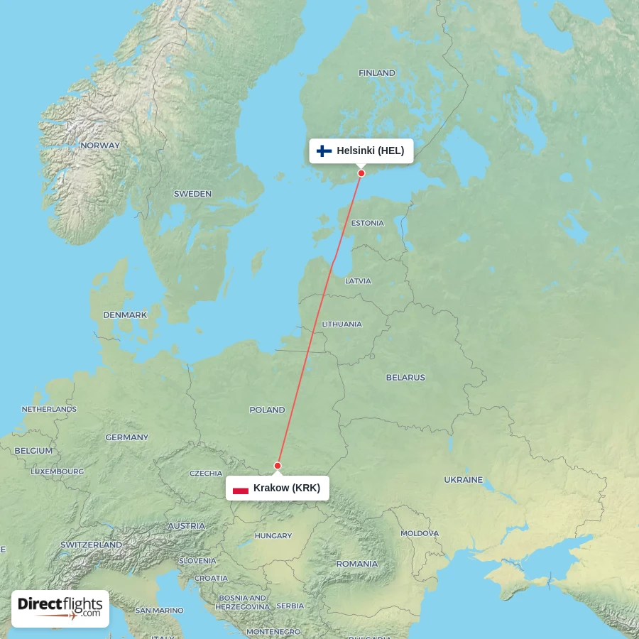 HEL - KRK route map