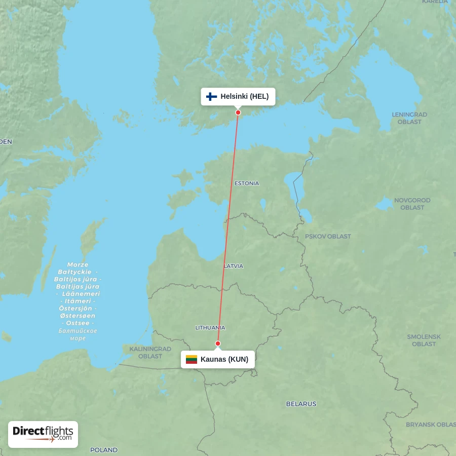 HEL - KUN route map