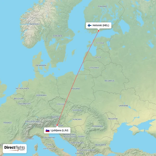 Helsinki - Ljubljana direct flight map