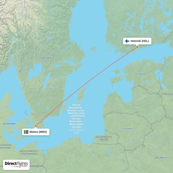 Helsinki - Malmo direct flight map
