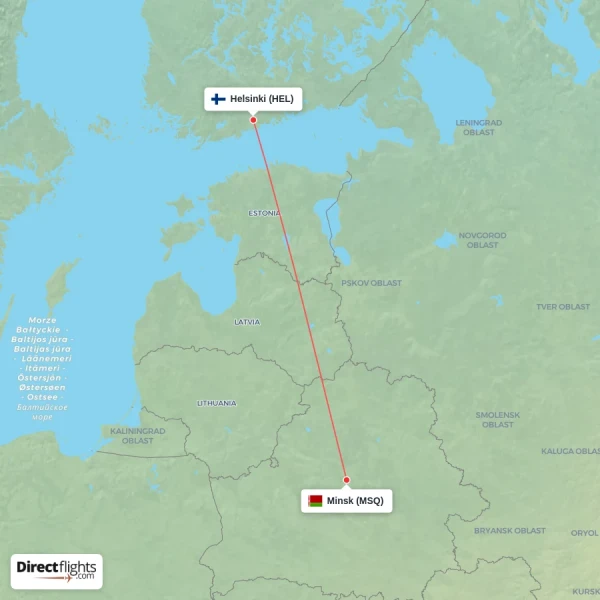 Helsinki - Minsk direct flight map