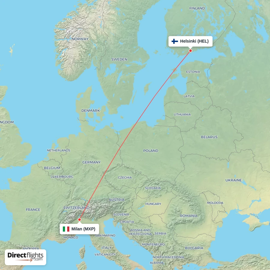 HEL - MXP route map