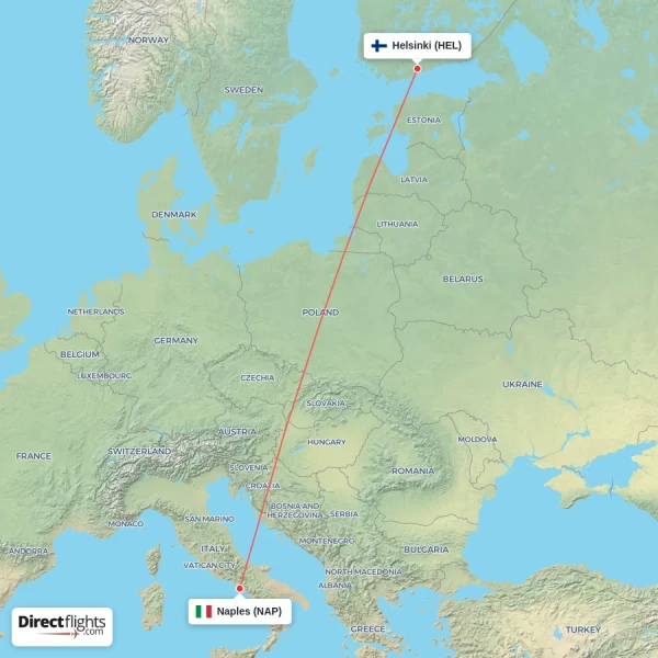 Helsinki - Naples direct flight map