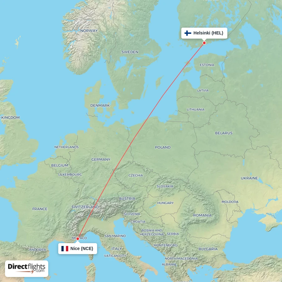 HEL - NCE route map