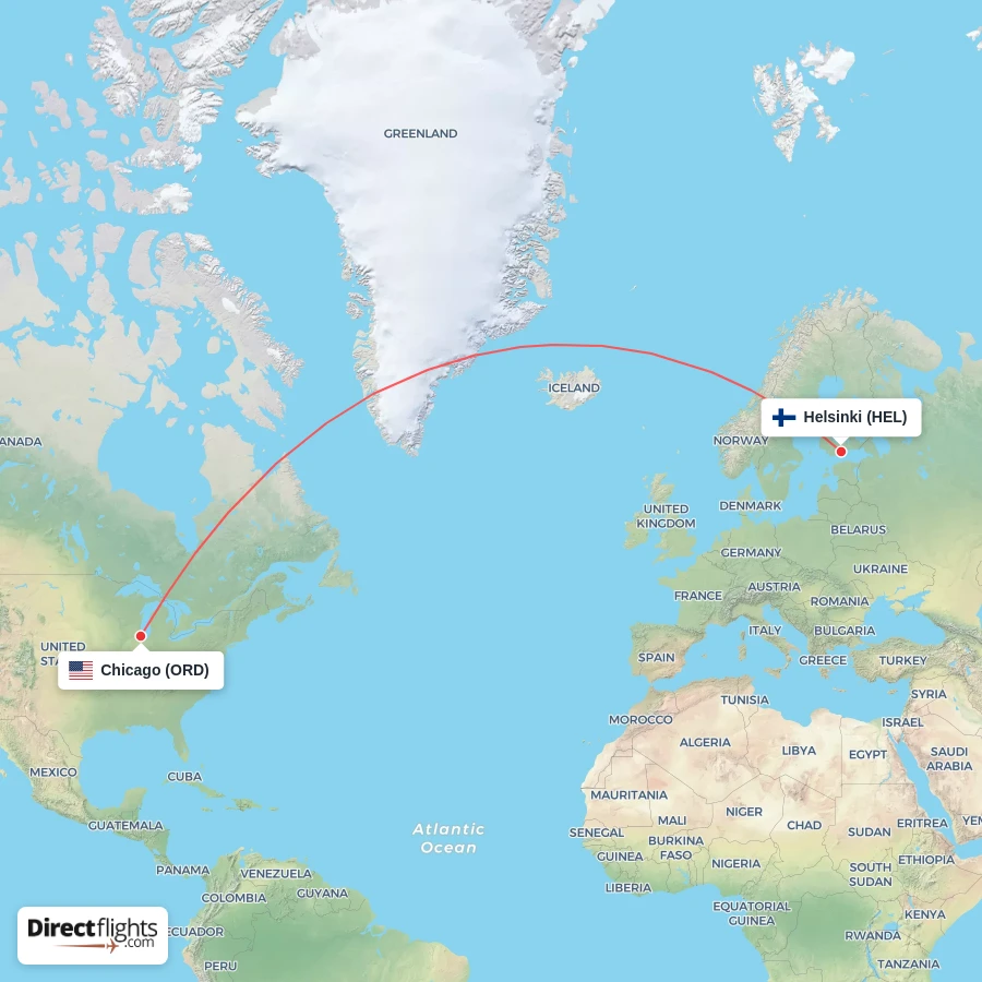 HEL - ORD route map
