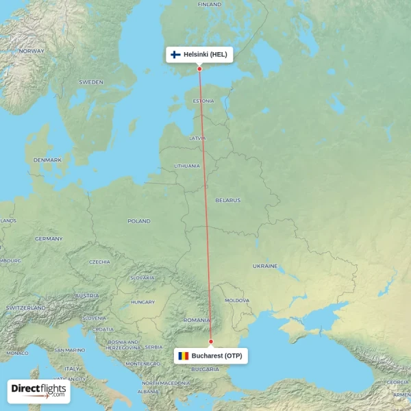 Helsinki - Bucharest direct flight map