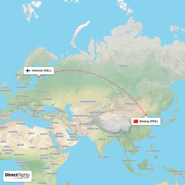 Helsinki - Beijing direct flight map