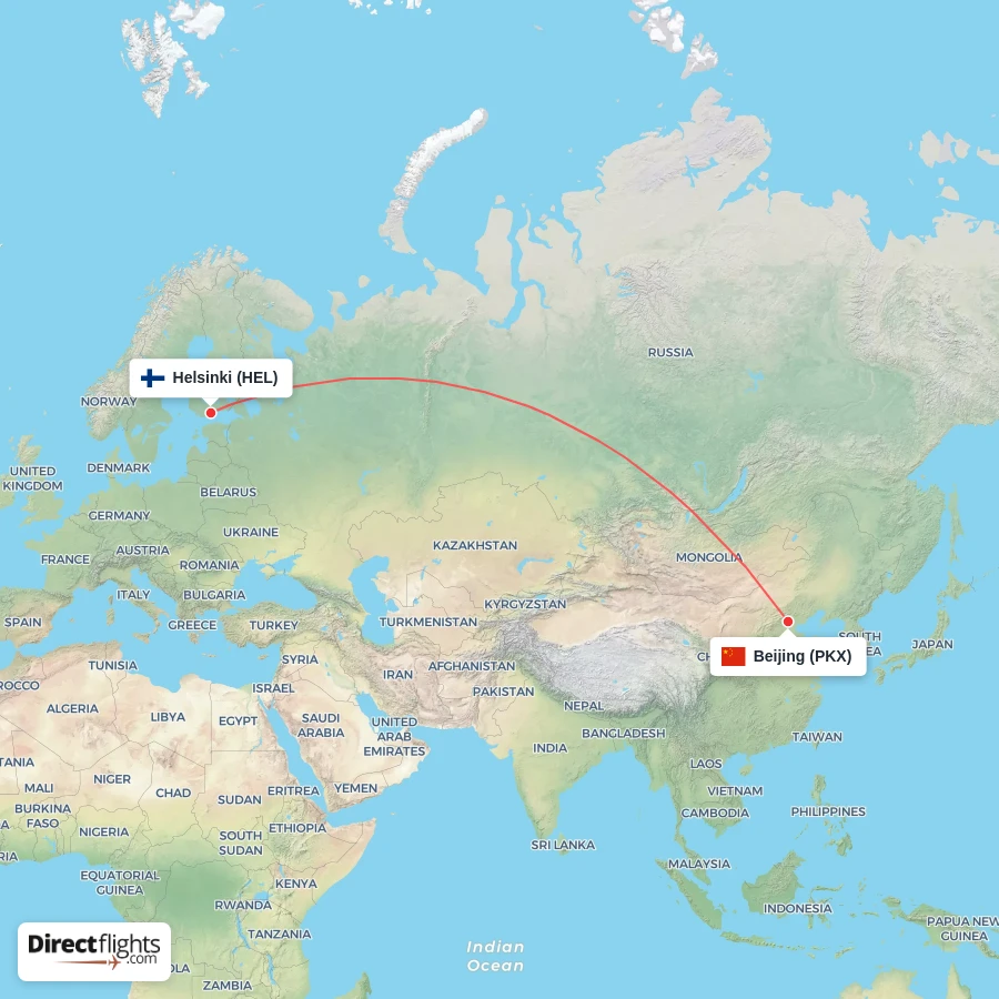 HEL - PKX route map