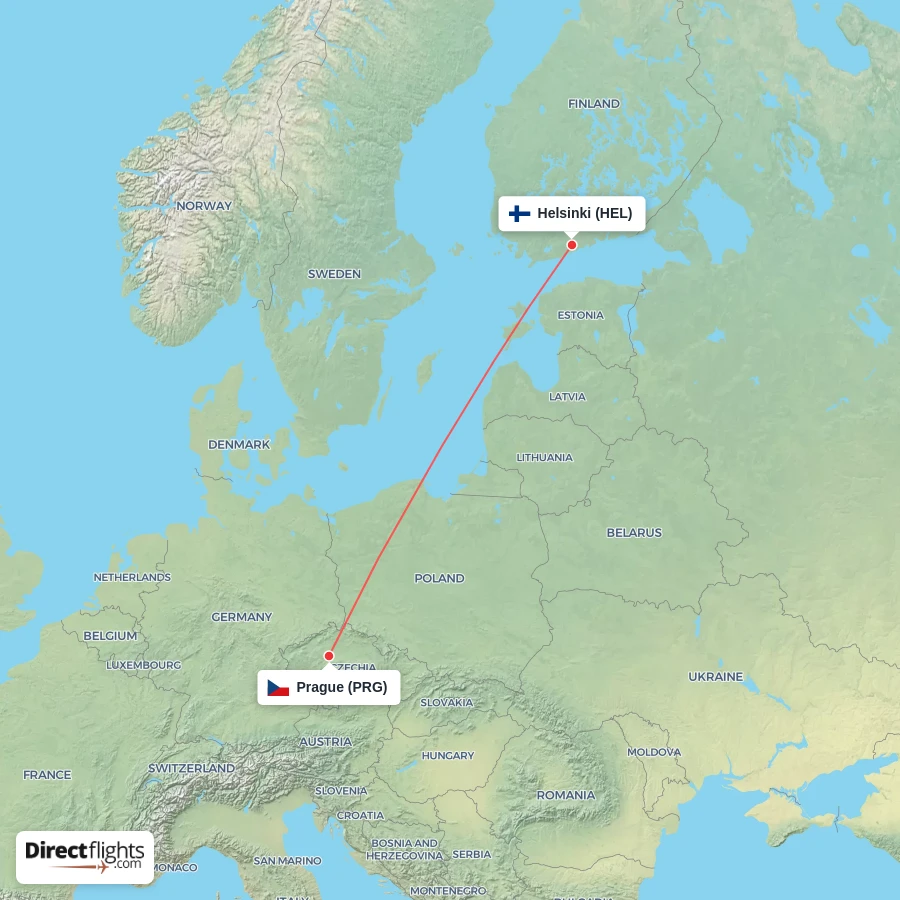HEL - PRG route map