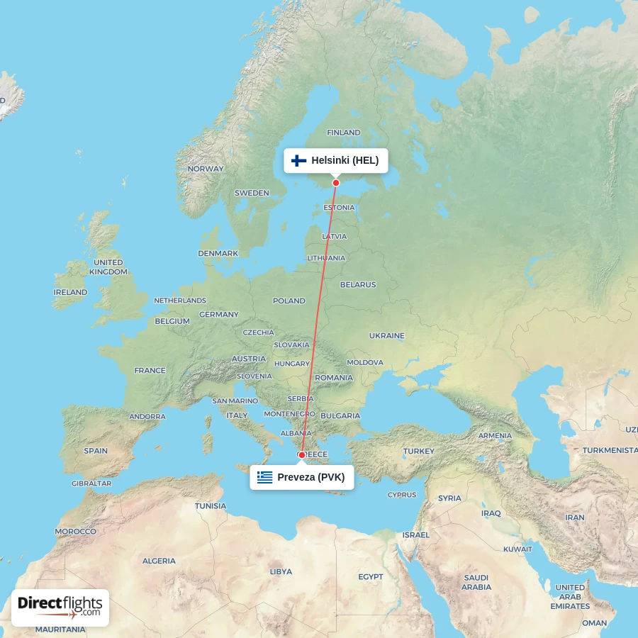HEL - PVK route map