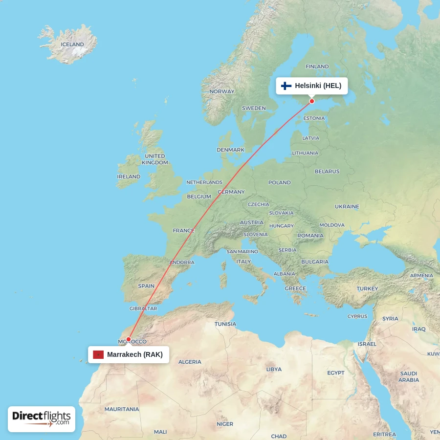 HEL - RAK route map