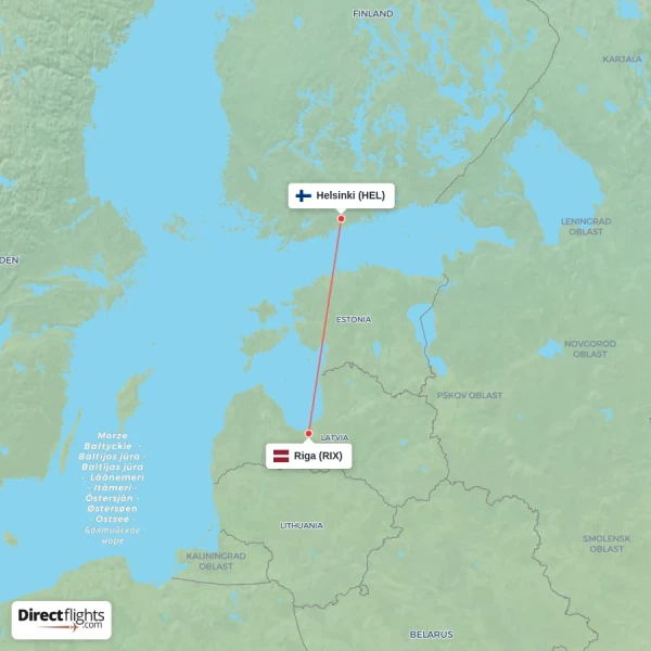 Helsinki - Riga direct flight map