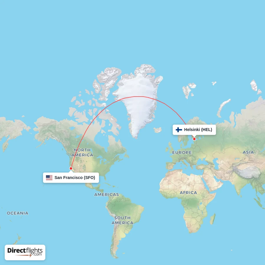 HEL - SFO route map