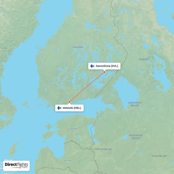 Helsinki - Savonlinna direct flight map