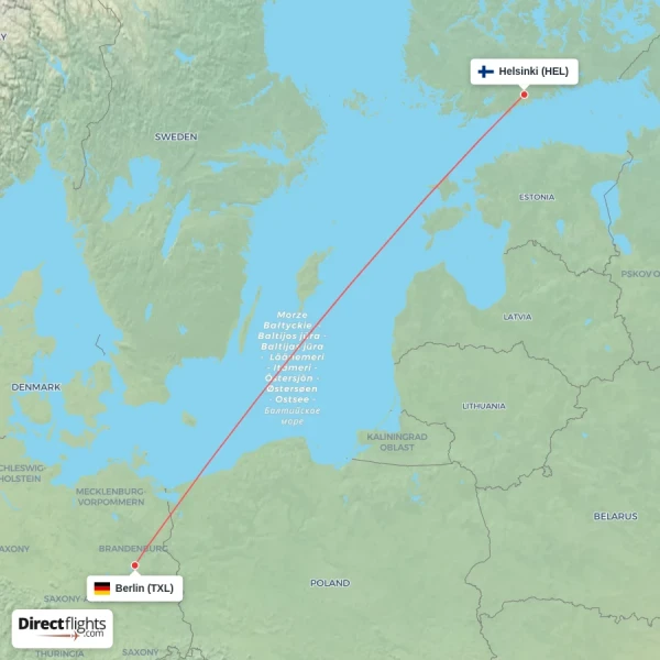 Helsinki - Berlin direct flight map