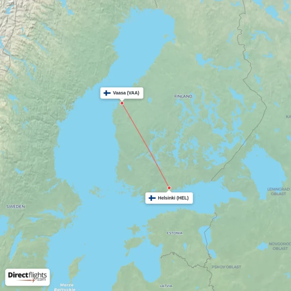 Helsinki - Vaasa direct flight map