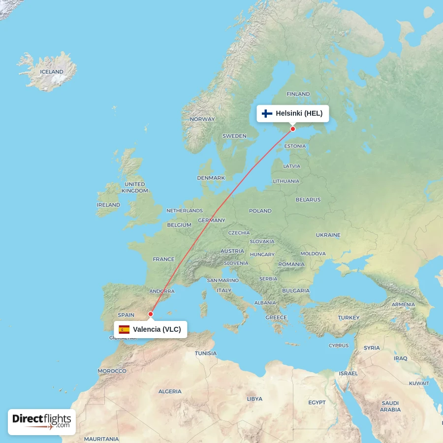 HEL - VLC route map