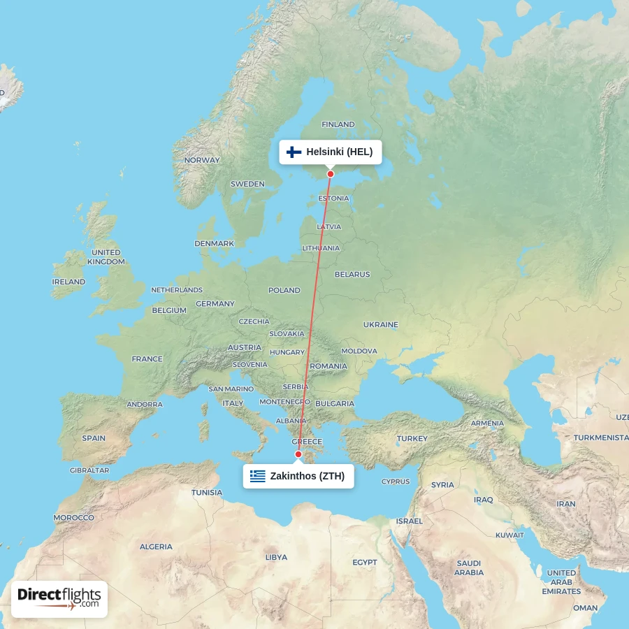 HEL - ZTH route map