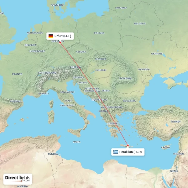 Heraklion - Erfurt direct flight map