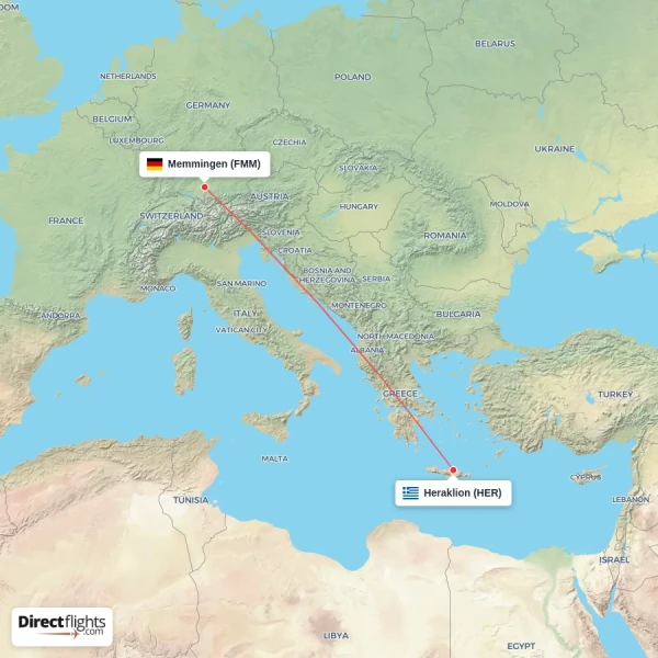 Heraklion - Memmingen direct flight map