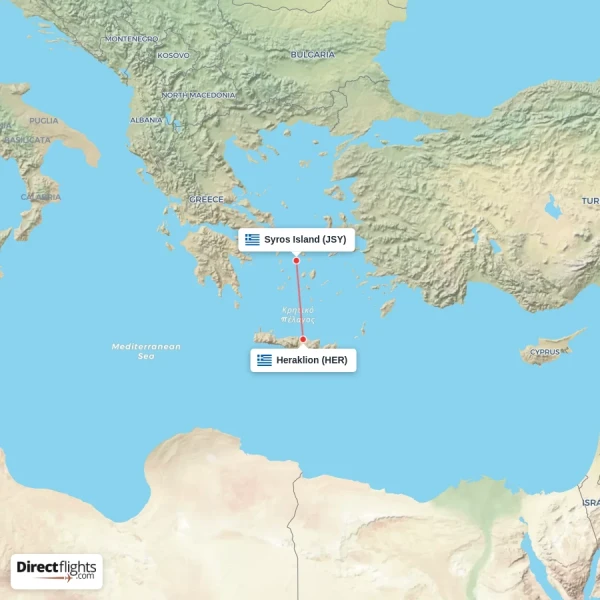 Heraklion - Syros Island direct flight map