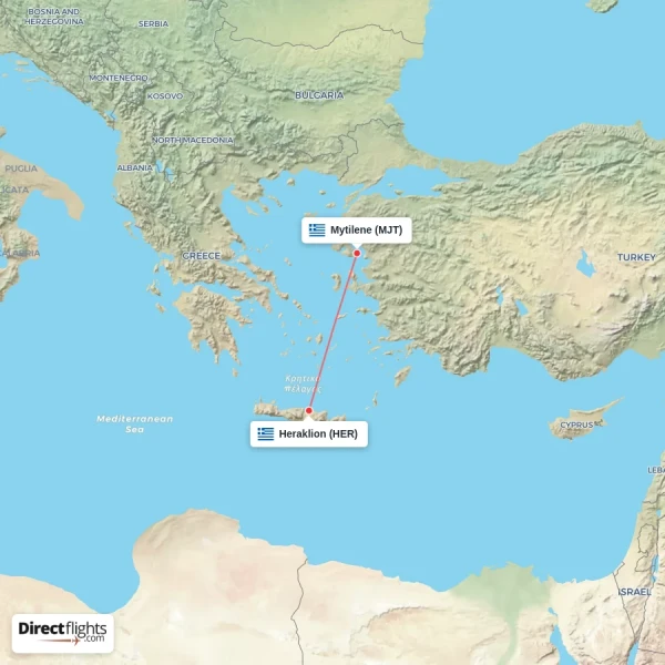 Heraklion - Mytilene direct flight map