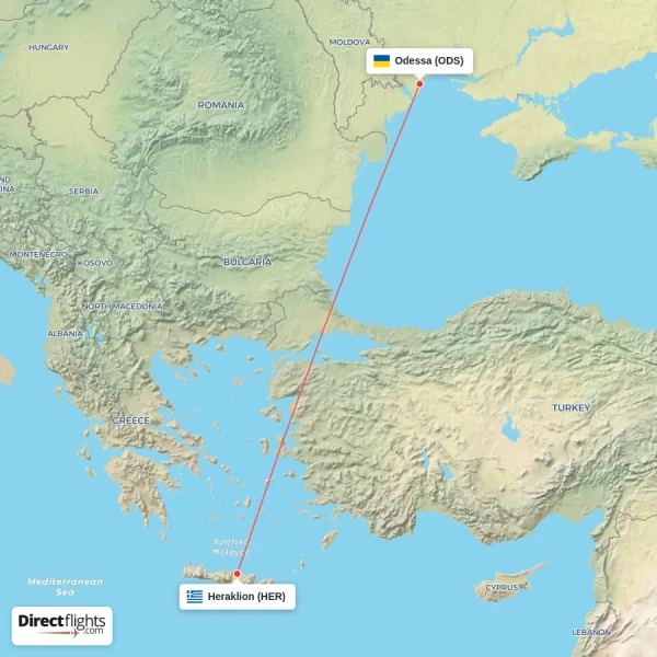 Heraklion - Odessa direct flight map