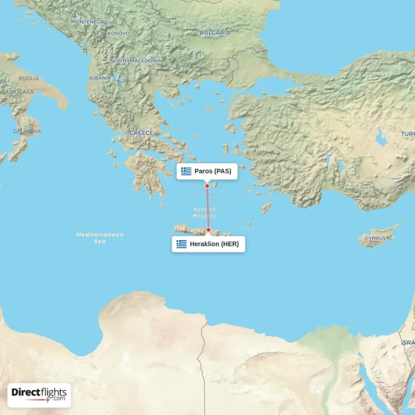 Heraklion - Paros direct flight map