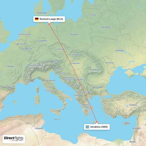 Heraklion - Rostock-Laage direct flight map