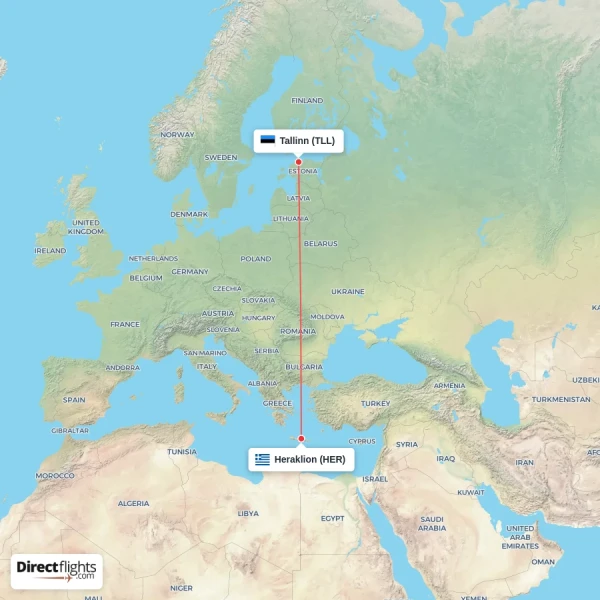 Heraklion - Tallinn direct flight map