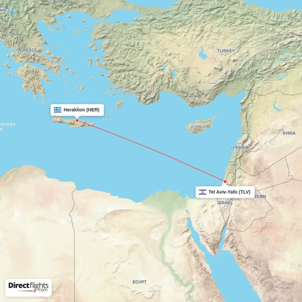 Heraklion - Tel Aviv-Yafo direct flight map