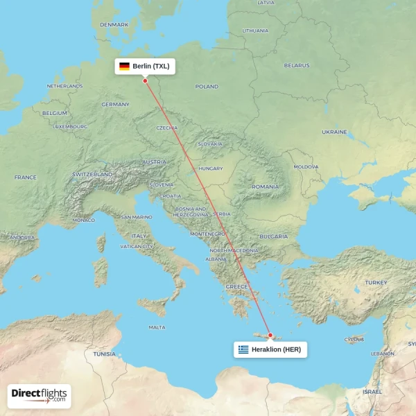 Heraklion - Berlin direct flight map
