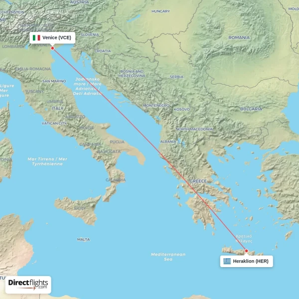Heraklion - Venice direct flight map