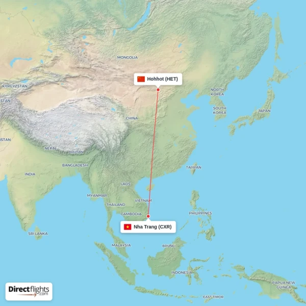 Hohhot - Nha Trang direct flight map
