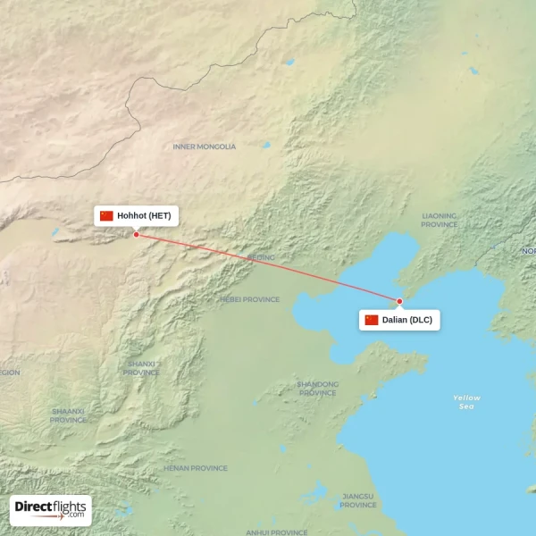 Hohhot - Dalian direct flight map