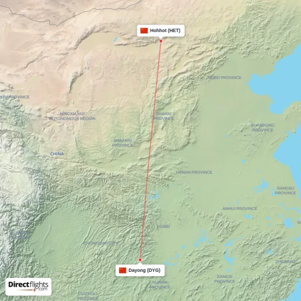 Hohhot - Dayong direct flight map