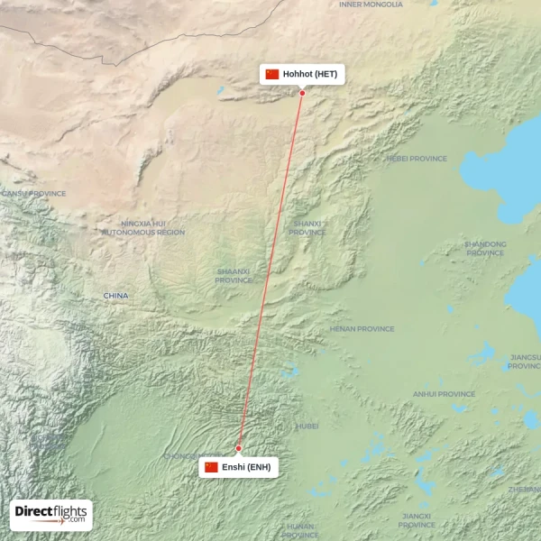 Hohhot - Enshi direct flight map