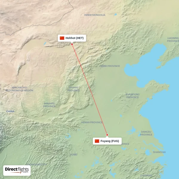 Hohhot - Fuyang direct flight map