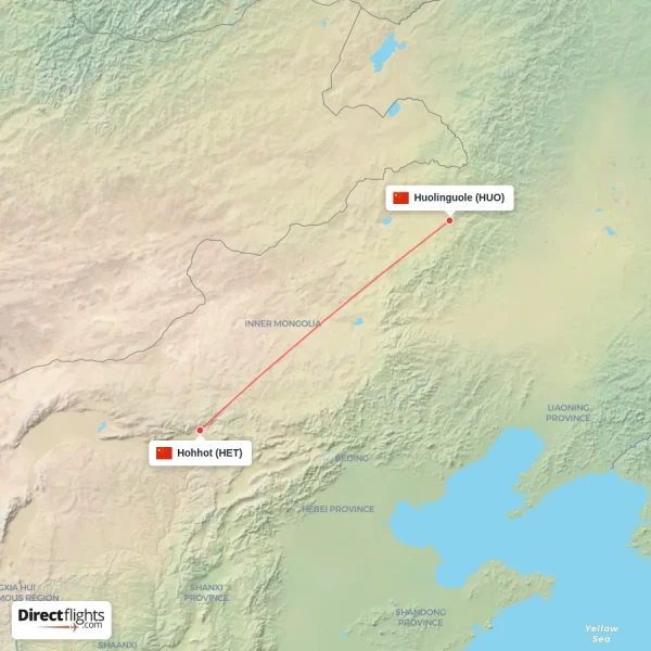 Hohhot - Huolinguole direct flight map