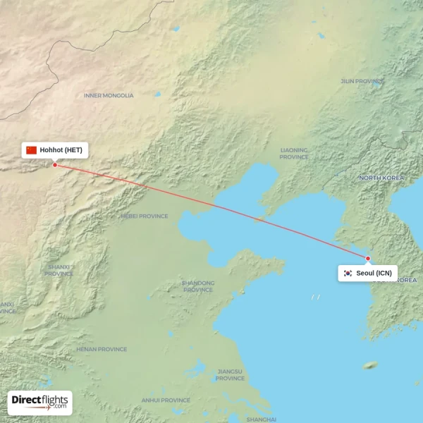 Hohhot - Seoul direct flight map