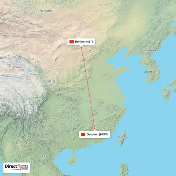 Hohhot - Ganzhou direct flight map