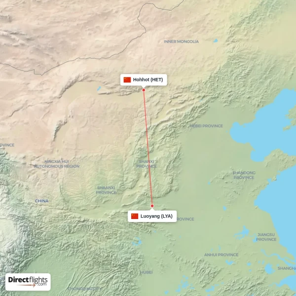 Hohhot - Luoyang direct flight map